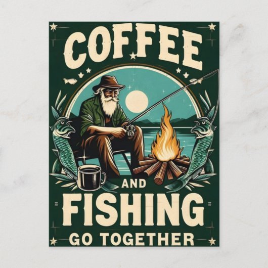 Carte Postale Le café et la pêche vont de pair (Devant)