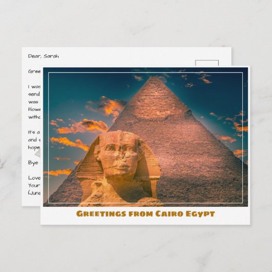 Carte Postale Le Caire Egypte avec Sphinx (Devant / Derrière)