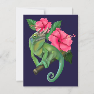 Carte Postale Le caméléon de Jackson avec Hibiscus