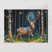 Carte Postale Le cerf dans une forêt illuminée par la Lune (Devant)