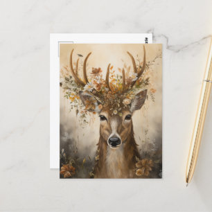 Carte Postale Le cerf mignon dans une couronne florale