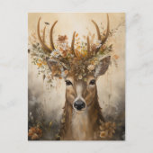 Carte Postale Le cerf mignon dans une couronne florale (Devant)