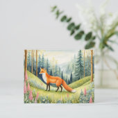 Carte Postale Le charmant renard des bois dans une forêt en fleu (Debout devant)