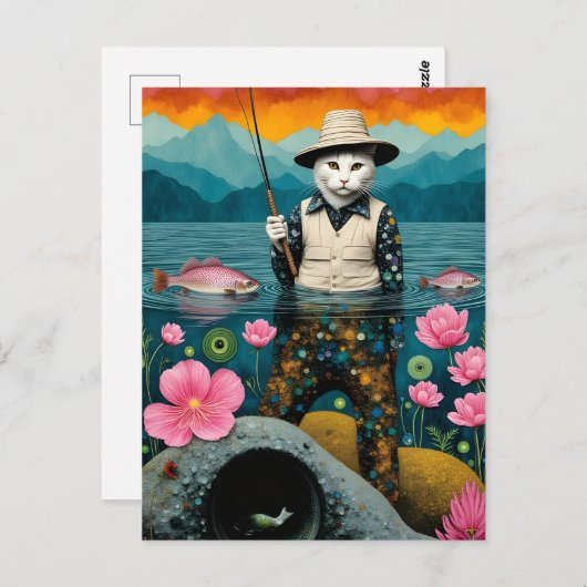Carte Postale Le chat à pêche (Devant / Derrière)