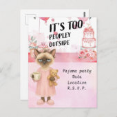 Carte Postale Le chat boit du café pyjama fête (Devant / Derrière)