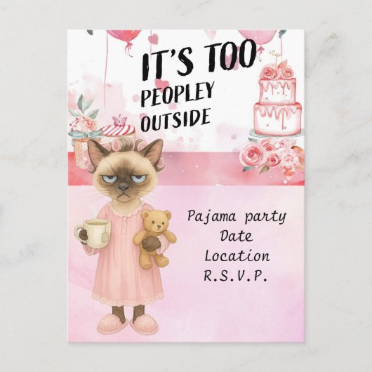 Carte Postale Le chat boit du café pyjama fête (Devant)