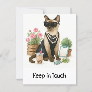 Carte Postale Le chat boit du thé à bulles Restez en contact