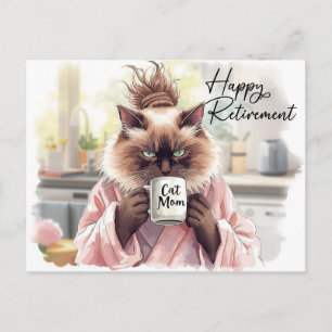 Carte Postale Le chat boit du thé Bonne retraite