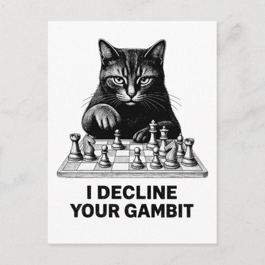 Carte Postale Le chat d'échecs décline votre gambit (Devant)