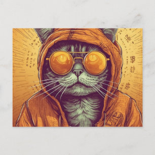 Carte Postale Le chat en lunettes de soleil dorées