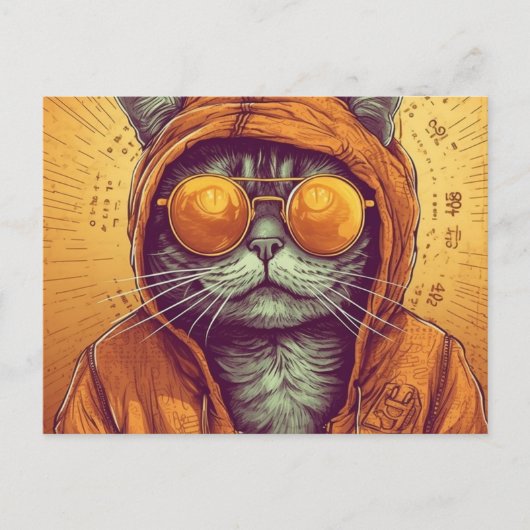Carte Postale Le chat en lunettes de soleil dorées (Devant)