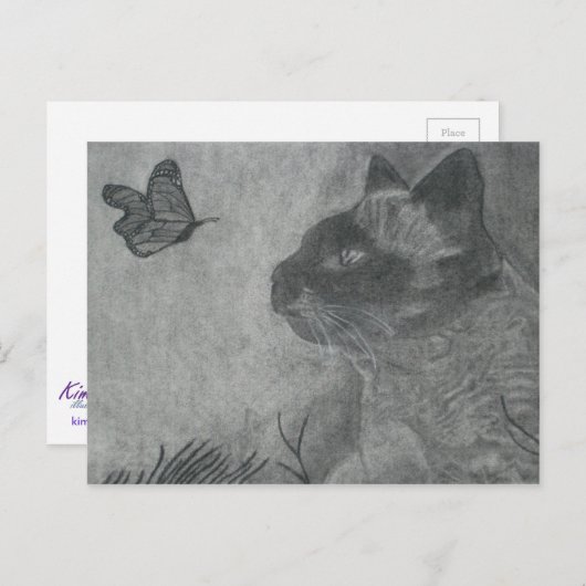 Carte Postale Le chat et le papillon (Devant / Derrière)