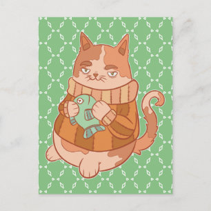 Carte Postale Le Chat et Poisson