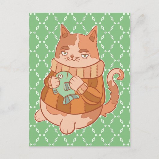 Carte Postale Le Chat et Poisson (Devant)
