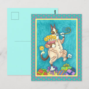 CARTE POSTALE LE CHAT HISS N' FITZ EN TENUE D'ANNIVERSAIRE, GATE