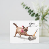 Carte Postale Le chat joue avec bloom avec retraite heureuse (Debout devant)