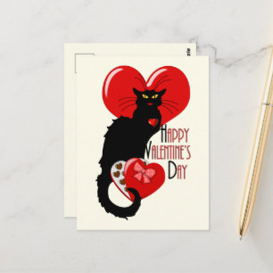 Carte Postale Le Chat Noir Cœur Bonbon Saint-Valentin