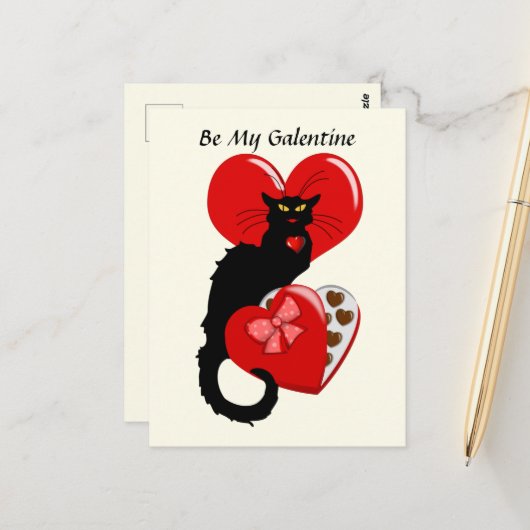 Carte Postale Le Chat Noir Heart Candy Saint-Valentin (Devant/Arrière en situation)