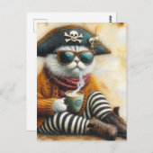Carte Postale Le Chat Pirate Avec Café (Devant / Derrière)