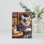 Carte Postale Le chat pirate avec café dans une librairie (Debout devant)