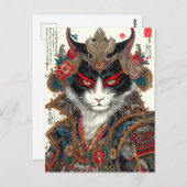 Carte Postale Le chat Ronin | Guerrier d'Ukiyo-e Samurai (Devant / Derrière)