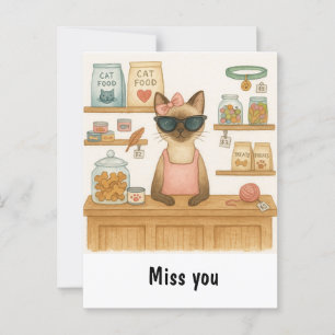 Carte Postale Le chat vend de la nourriture à la boutique pour a