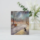 Carte Postale Le chemin oublié Halloween Chat noir et Citrouille (Debout devant)