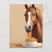 Carte Postale Le Cheval Mange Spaghetti (Devant)