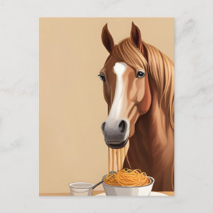 Carte Postale Le Cheval Mange Spaghetti