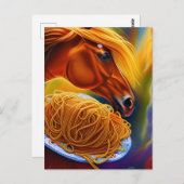 Carte Postale Le Cheval Mange Spaghetti (Devant / Derrière)
