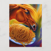 Carte Postale Le Cheval Mange Spaghetti (Devant)