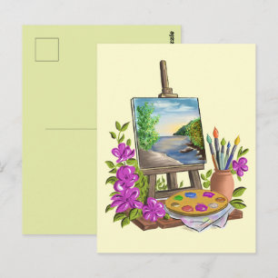 Carte Postale Le chevalet del'artiste peintre.