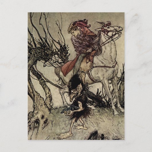 Carte Postale "Le Chevalier et le Gnome" d'Arthur Rackham (Devant)