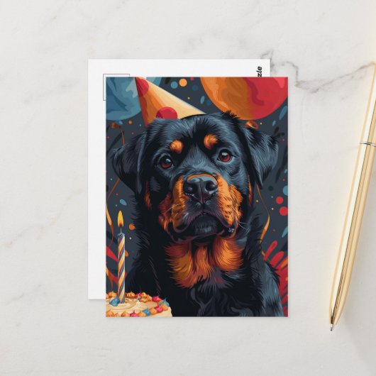 Carte Postale Le chien Rottweiler d'anniversaire (Devant/Arrière en situation)