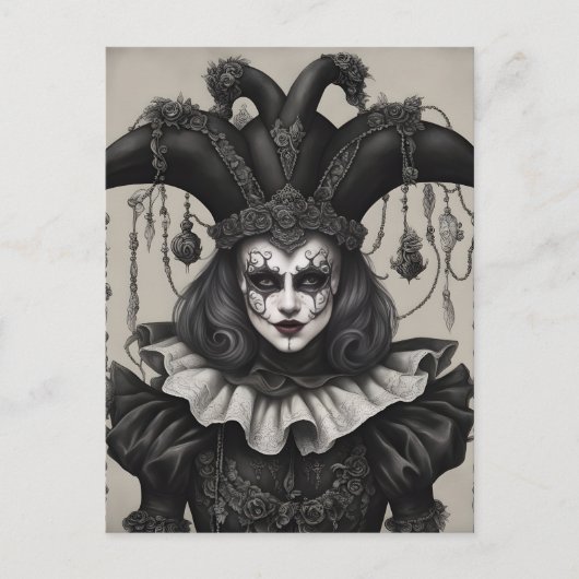 Carte Postale Le clown Joker en noir et blanc (Devant)