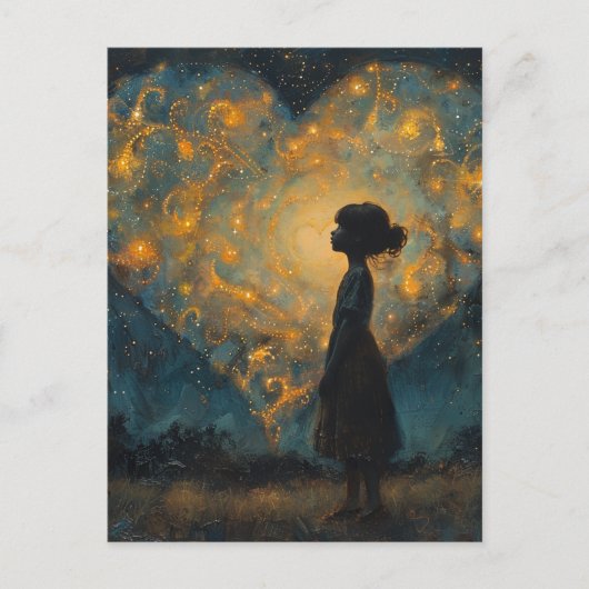 Carte Postale Le coeur dans les étoiles et une jeune fille stupé (Devant)