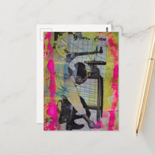 Carte Postale Le Collage Mixte Média Les Hommes de Travail Vinta