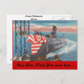 Carte Postale Le Connecticut, lancement submersible atomique (Devant / Derrière)