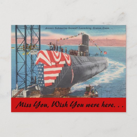 Carte Postale Le Connecticut, lancement submersible atomique (Devant)