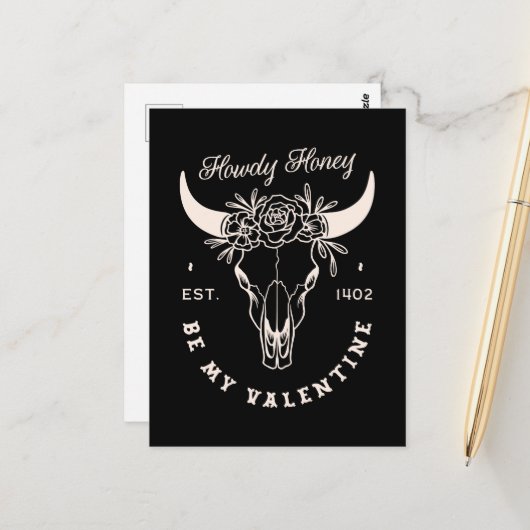 Carte Postale Le cow-boy de la Saint-Valentin soit mon valentin (Devant/Arrière en situation)