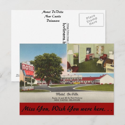Carte Postale Le Delaware, motel DeVille (Devant / Derrière)