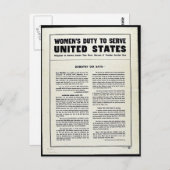 Carte Postale Le devoir des femmes de servir les États-Unis (Devant / Derrière)