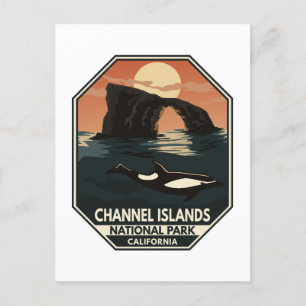 Carte Postale Le Dolphin Retro Emblem du Parc national des Îles-
