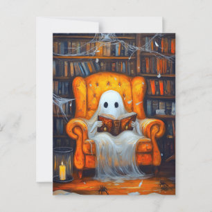 Carte Postale Le fantôme des livres   Cosy Halloween Library Scè