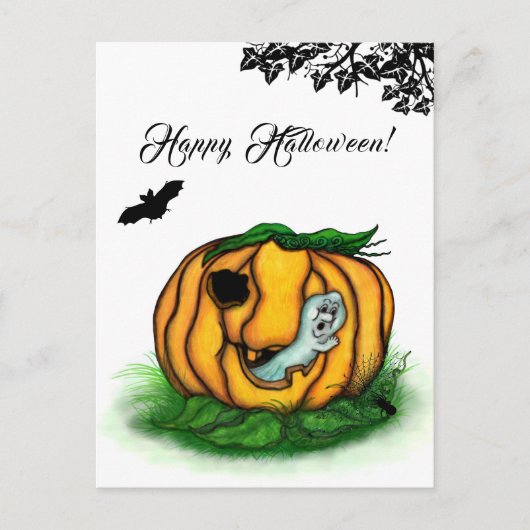 Carte Postale Le fantôme d'Halloween, chauve-souris, fantôme et (Devant)