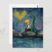 Carte Postale Le garçon et son dragon à l'étang (Devant / Derrière)