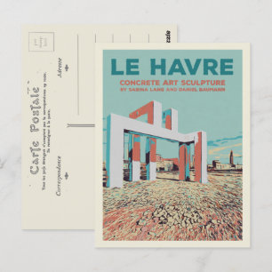 Carte Postale Le Havre sculpture sur béton sur la plage France