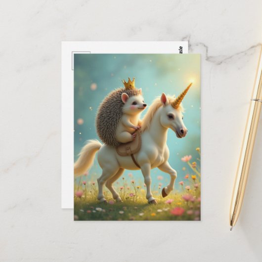 Carte Postale Le hérisson et la licorne (Devant/Arrière en situation)