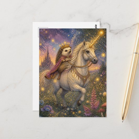 Carte Postale Le hérisson et la licorne (Devant/Arrière en situation)