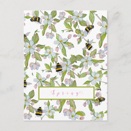 Carte Postale Le jardin de printemps fleurit et bourdons (Devant)
